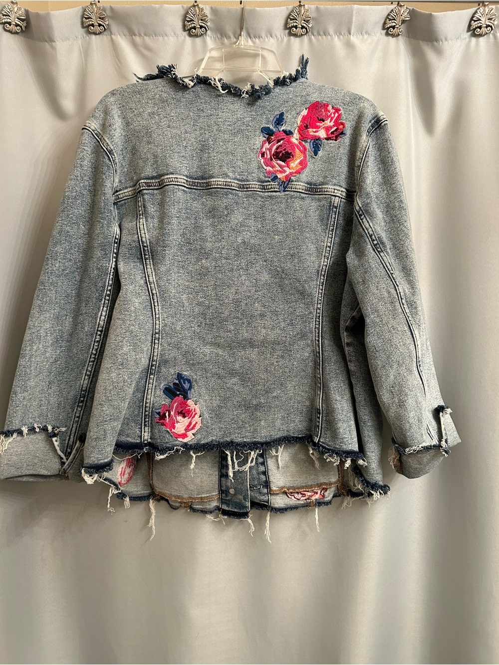 Lane Bryant Light Wash Denim Jacket with Pink & Blue Floral Embroidery - Picture 2 of 3